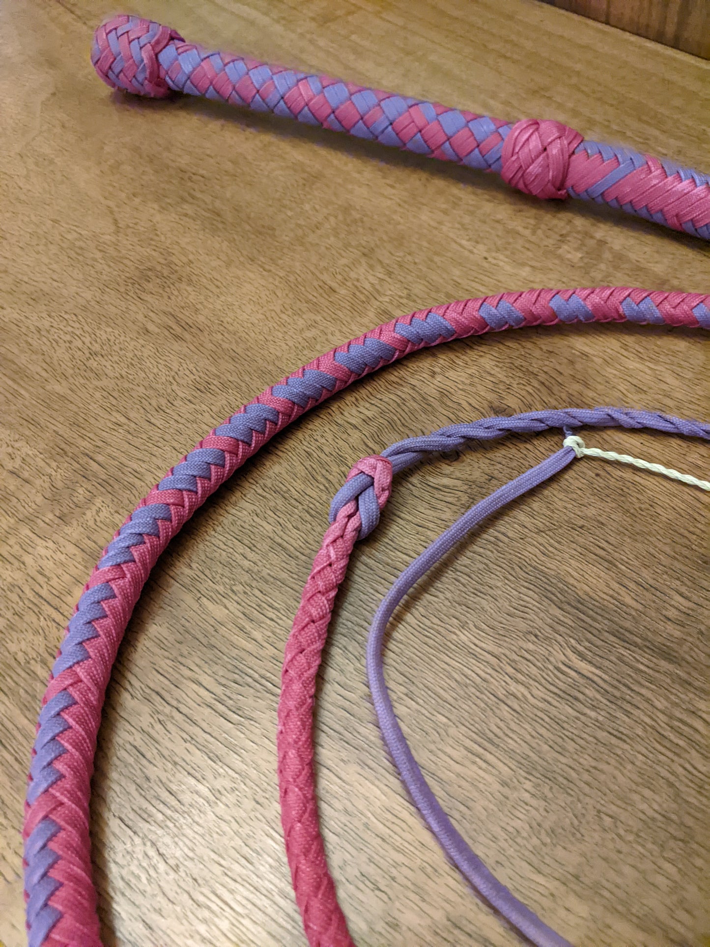 6' Bull Whip in Fuchsia and Lilac with an English Eye Fall Hitch